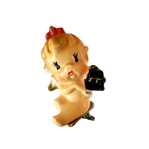 Vintage Cherub Angel Figurine Clip On Christmas Ornament Ceramic 1950's Baby